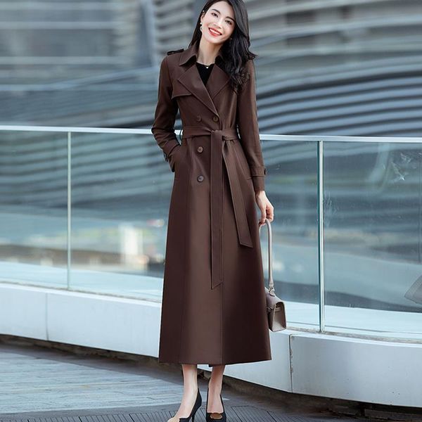 women's trench coats women coat double breasted england windbreaker female vintage casual long overcoat autumn winter, Tan;black